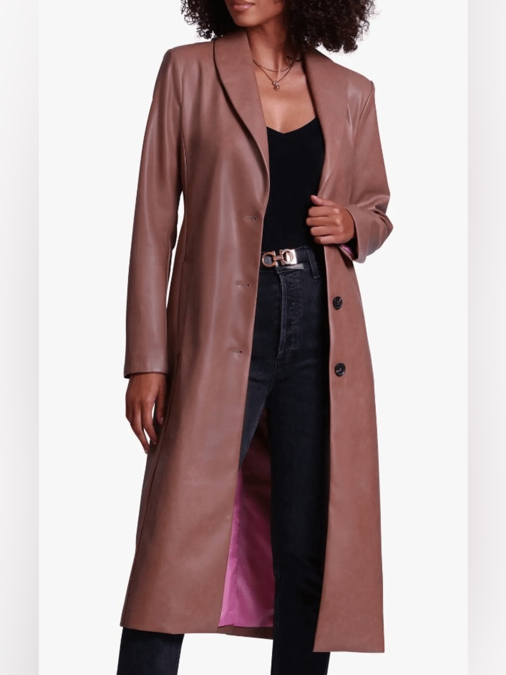 Avec Les Filles Faux-Ever Leather Single-Breasted Coat